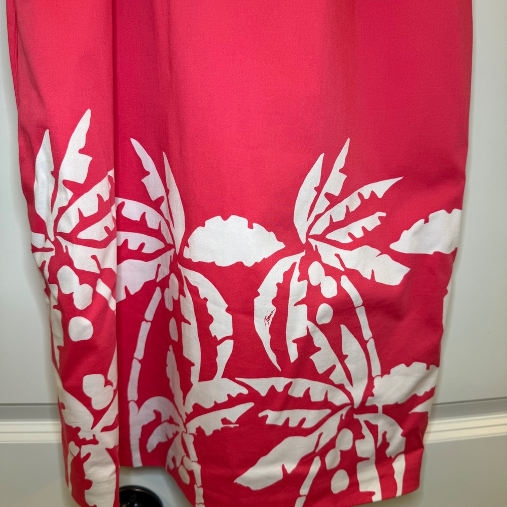 Trina Turk Palm Tree Shift Dress Women 4 Coral Pink Excellent Tropical High Neck - Picture 4 of 12
